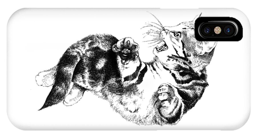 Kitten iPhone X Case featuring the drawing Twisted Kitten by David Kleinsasser