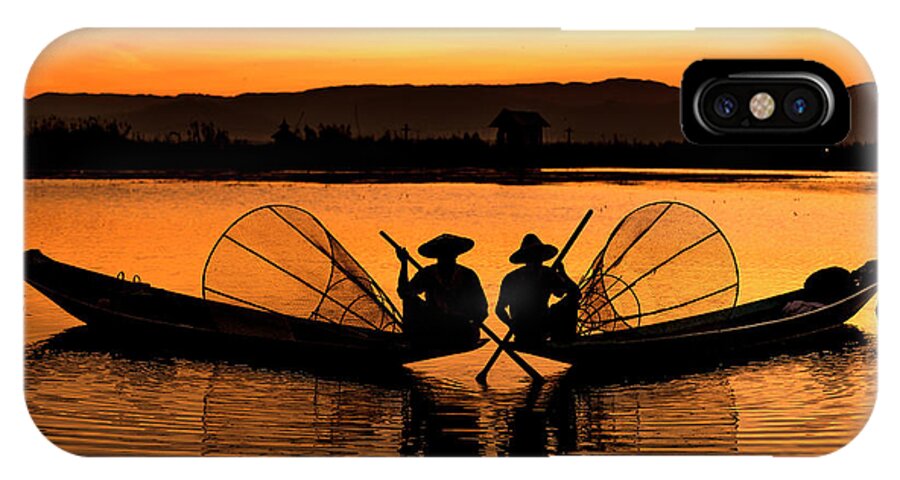Travel iPhone X Case featuring the photograph Two fisherman at sunset by Pradeep Raja Prints