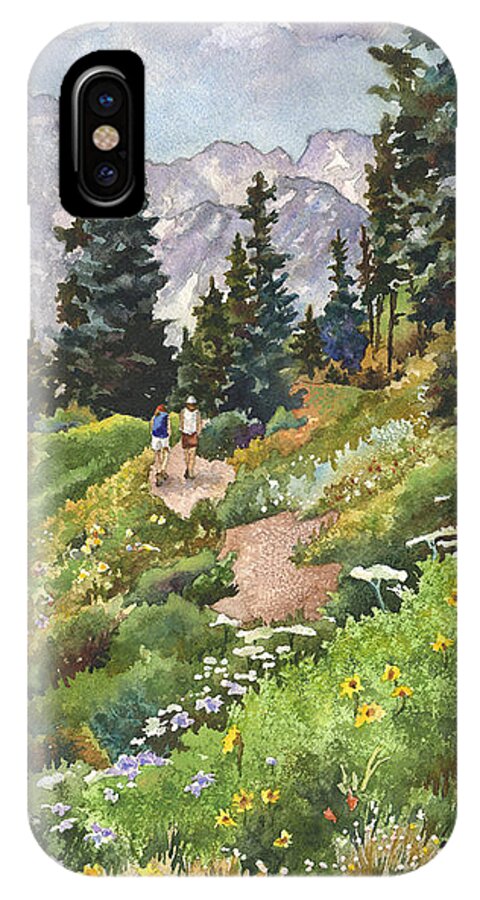 Colorado Hiking Trail Painting iPhone X Case featuring the painting Two Hikers by Anne Gifford