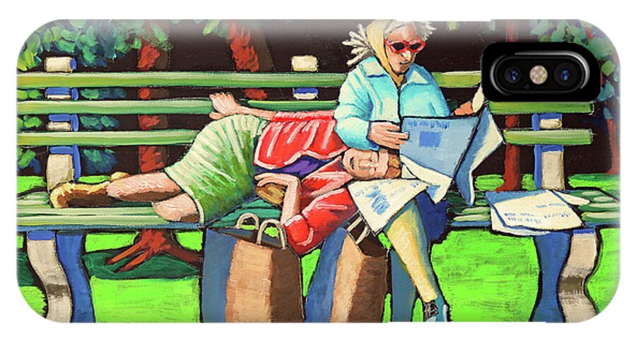 Figure iPhone X Case featuring the painting Two Ladies on Bench by Kevin Hughes