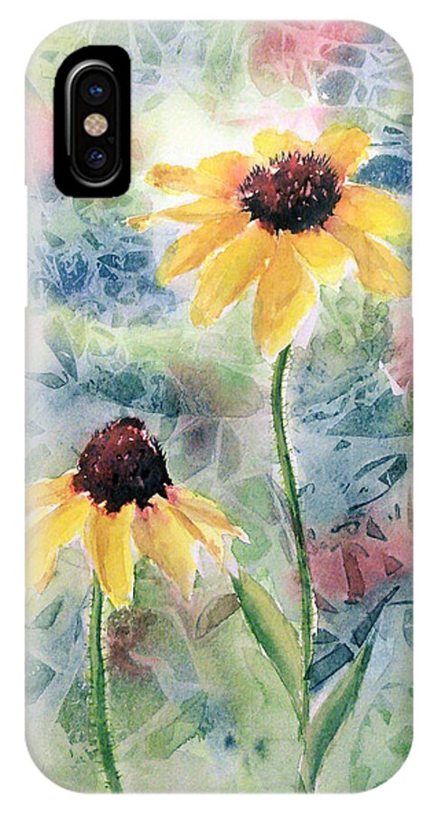 Watercolor iPhone X Case featuring the painting Two Sunflowers by Debbie Lewis