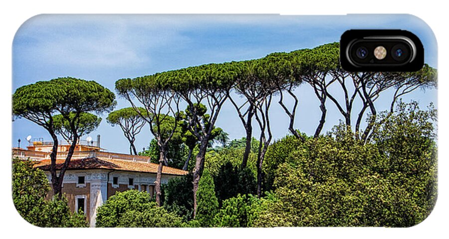 Umbrella Trees In Rome iPhone X Case featuring the photograph Umbrella Trees in Rome by Carolyn Derstine