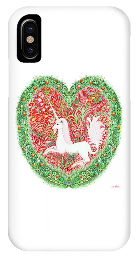 Lise Winne iPhone X Case featuring the painting Unicorn Heart with Millefleurs by Lise Winne