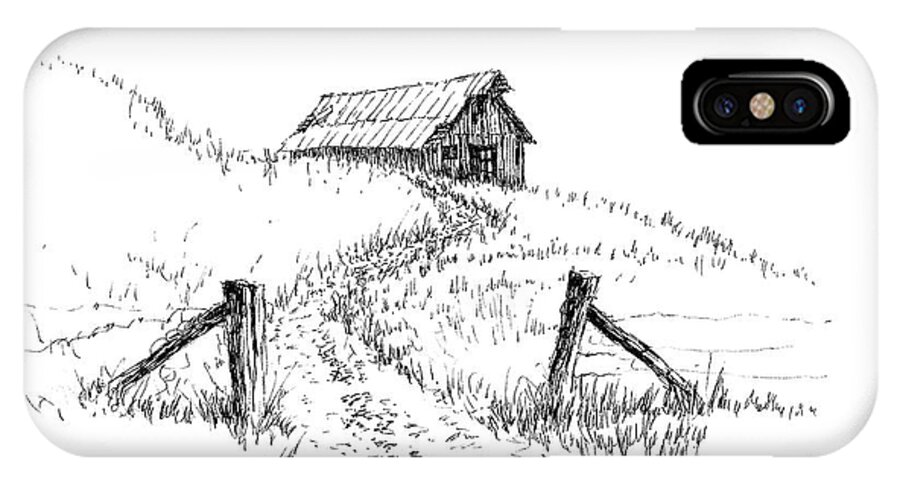 Hill iPhone X Case featuring the drawing Up the Hill to the Old Barn by Randy Welborn