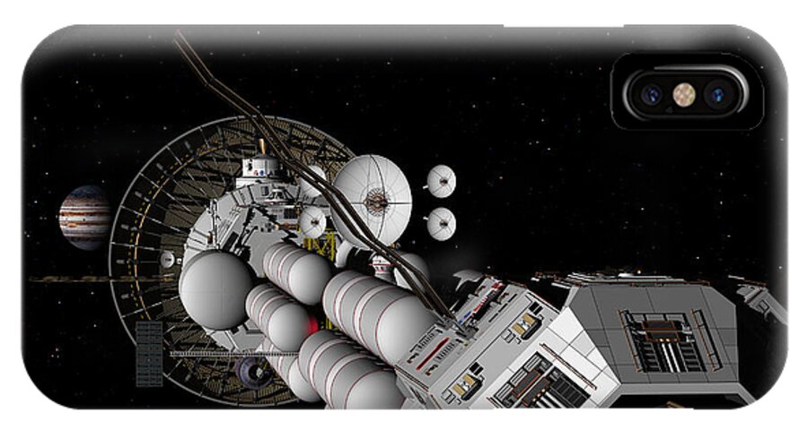 Spaceship iPhone X Case featuring the digital art USS Savannah nearing Jupiter by David Robinson
