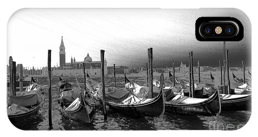 Gondolas iPhone X Case featuring the photograph Venice gondolas black and white by Rebecca Margraf