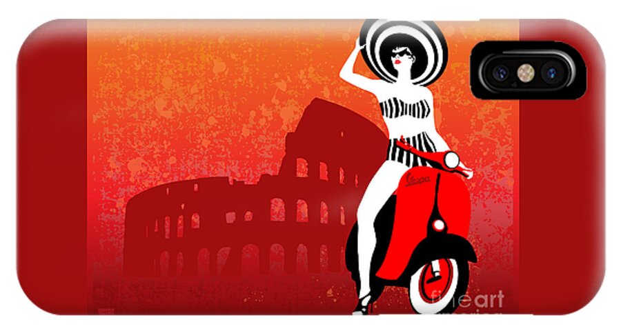 Vespa iPhone X Case featuring the painting Vespa Girl by Sassan Filsoof