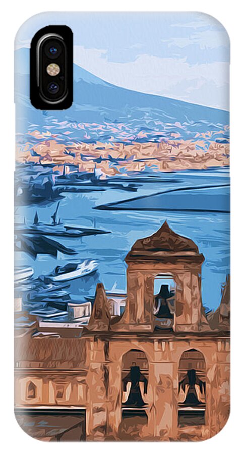 Landscape iPhone X Case featuring the painting Vesuvio, panorama from Naples by AM FineArtPrints
