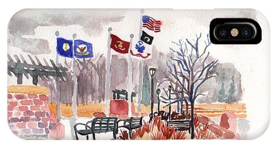 Flags iPhone X Case featuring the painting Veteran's Memorial Park by Rodger Ellingson