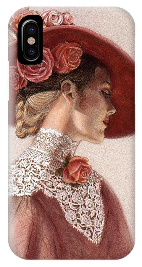 Victorian Lady iPhone X Case featuring the painting Victorian Lady in a Rose Hat by Sue Halstenberg