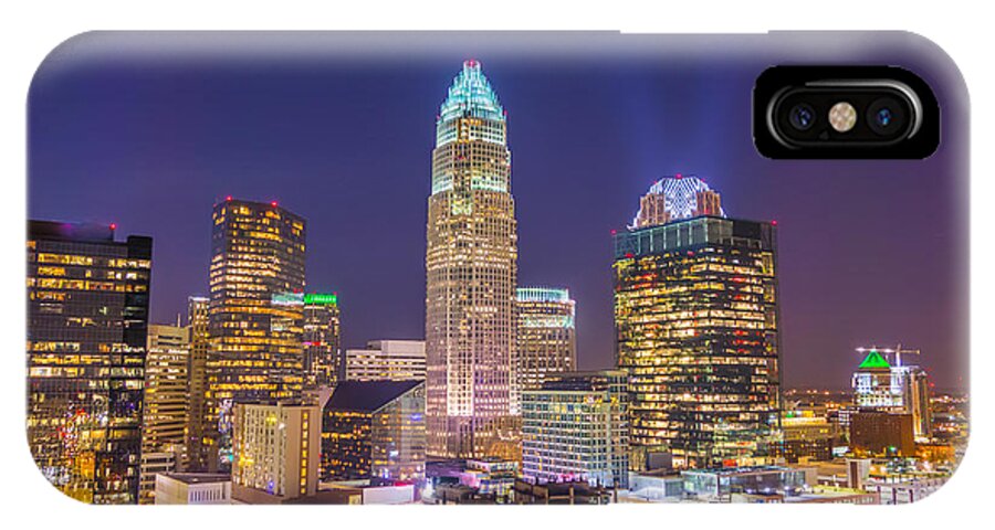 North iPhone X Case featuring the photograph View Of Charlotte Skyline Aerial At Sunset by Alex Grichenko