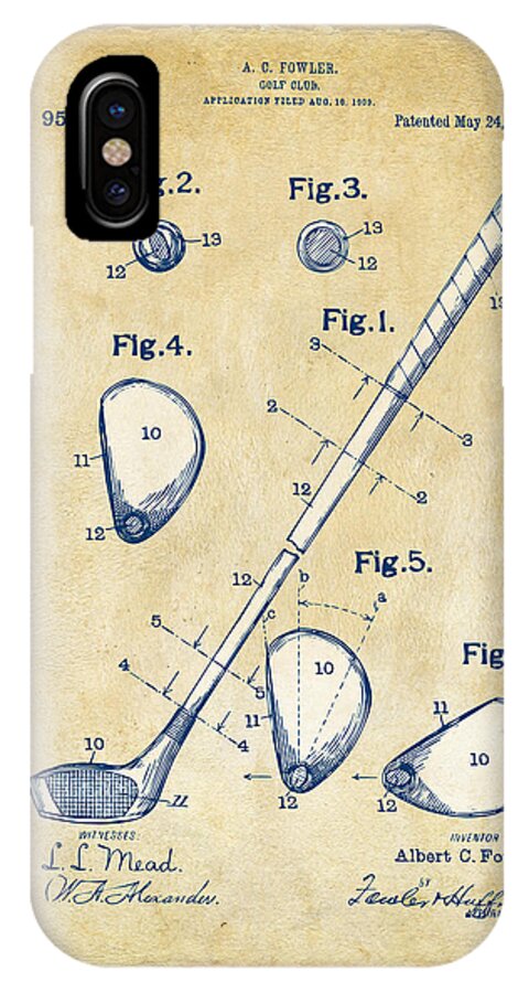 Golf iPhone X Case featuring the digital art Vintage 1910 Golf Club Patent Artwork by Nikki Marie Smith