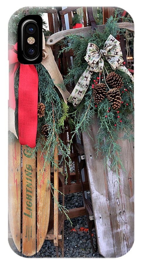 Photo Designs By Suzanne Stout iPhone X Case featuring the photograph Vintage Sleds by Suzanne Stout