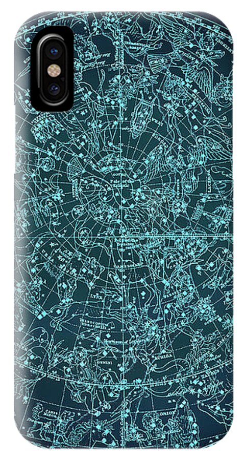 Vintage Zodiac Map iPhone X Case featuring the digital art Vintage Zodiac Map - Teal Blue by Marianna Mills