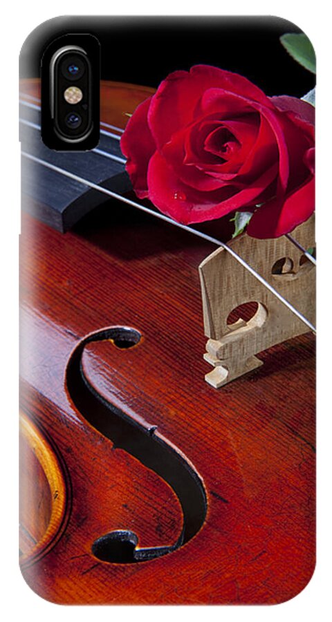 Violin iPhone X Case featuring the photograph Violin and Red Rose by M K Miller