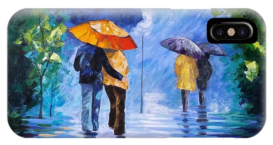 Landscape iPhone X Case featuring the painting Walking in the Rain by Rosie Sherman