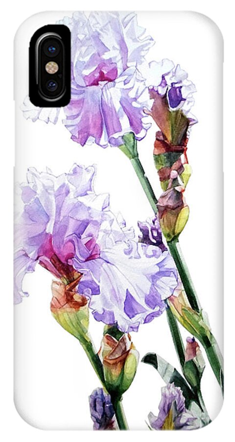 Watercolor iPhone X Case featuring the painting Watercolor of a Tall Bearded Iris I call Lilac Iris Wendi by Greta Corens
