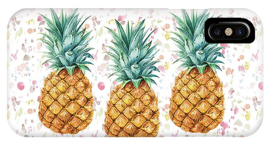 Pineapples iPhone X Case featuring the painting When life gives you pineapple make a pina colada by Georgeta Blanaru