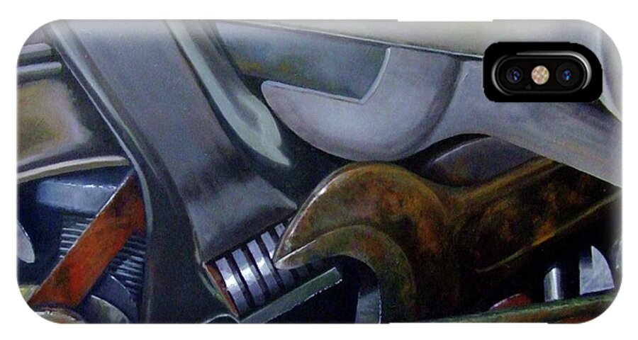 Tools. Wrenches iPhone X Case featuring the painting Where Have All The Mechanics Gone by Jessica Anne Thomas