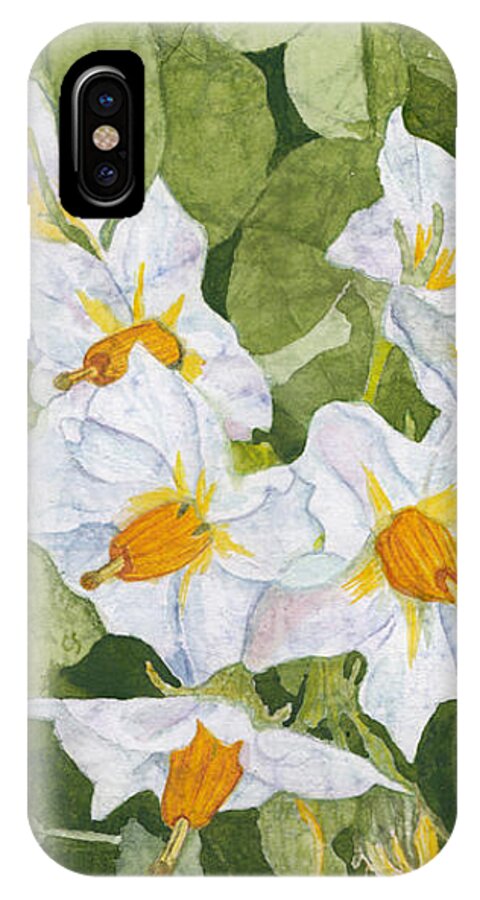 Blossoms iPhone X Case featuring the painting White Garden Blossoms Watercolor on Masa Paper by Conni Schaftenaar