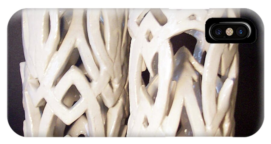 Clay iPhone X Case featuring the sculpture White Interlaced Sculptures by Carolyn Coffey Wallace