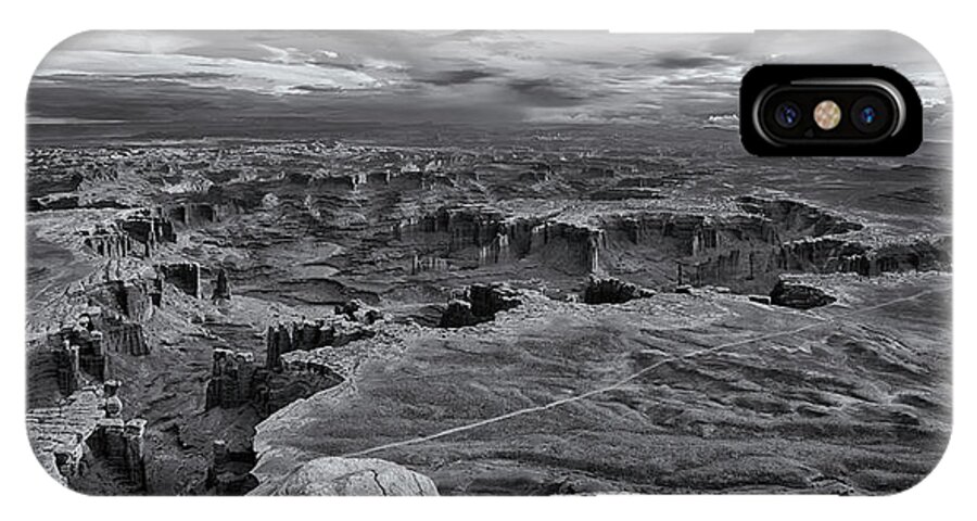 Canyonlands National Park iPhone X Case featuring the photograph White Rim Overlook monochrome by Alan Vance Ley