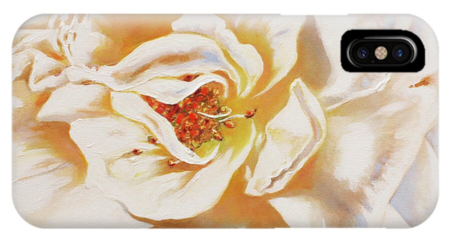 Lin Petershagen iPhone X Case featuring the painting White Rose by Lin Petershagen