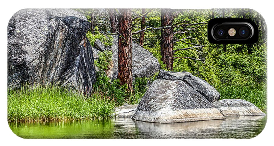 Winchester Idaho Lake Boulder Rocks Green Pine Trees Clear Water Hdr Ripples Drawing iPhone X Case featuring the photograph Winchester Lake Rocks by Brad Stinson