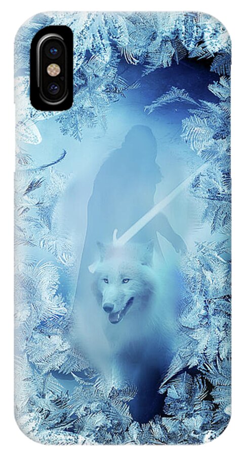 Jon Snow And Ghost iPhone X Case featuring the digital art Winter is here - Jon snow and Ghost - game of thrones by Lilia S