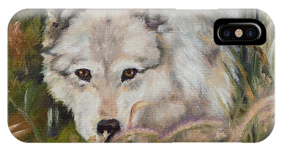 Wolf iPhone X Case featuring the painting Wolf Among Foxtails by Lori Brackett