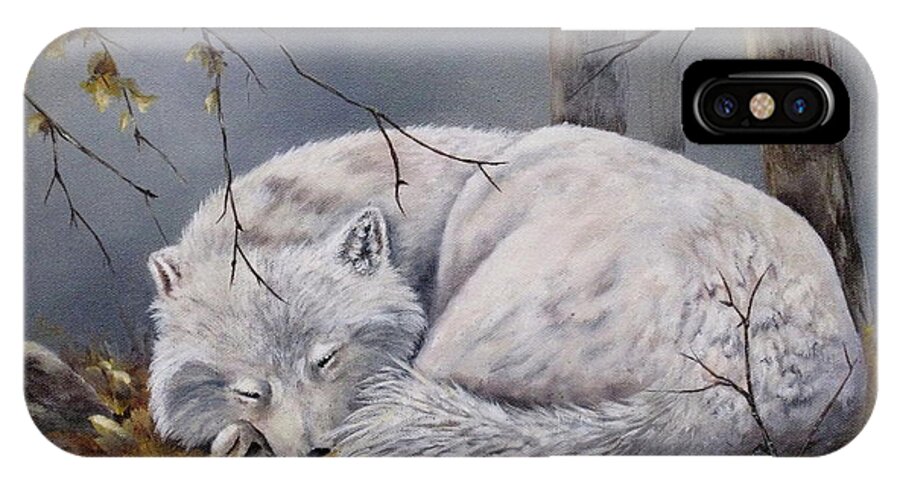 Wolf iPhone X Case featuring the painting Wolf Dreams by Mary McCullah