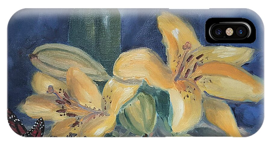 Monarch iPhone X Case featuring the painting Yellow Aziatic Lily with Monarch by Sharon Casavant