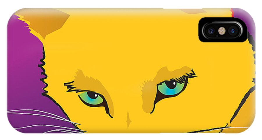  iPhone X Case featuring the painting Yellow Cat Square by Robyn Saunders