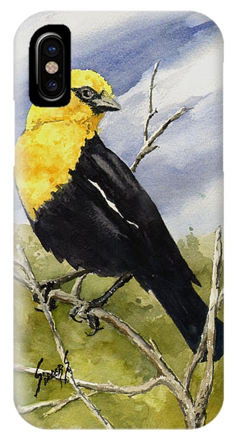 Wings iPhone X Case featuring the painting Yellow-Headed Blackbird by Sam Sidders
