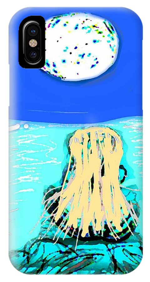Yoga iPhone X Case featuring the digital art Yoga by the Sea Under the Moon by Kathy Barney
