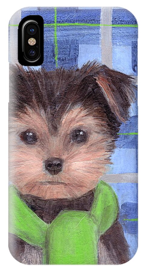 Yorkie Poo With Scarf iPhone X Case featuring the painting Yorkie Poo with Scarf by Kazumi Whitemoon
