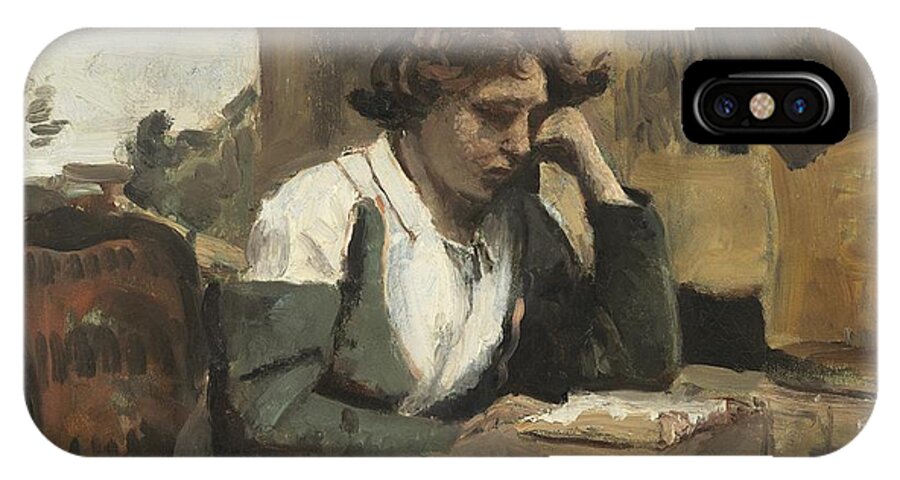  iPhone X Case featuring the painting Young Girl Reading by Jean-baptiste-camille Corot