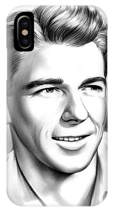 Ronald Reagan iPhone X Case featuring the drawing Young Reagan by Greg Joens