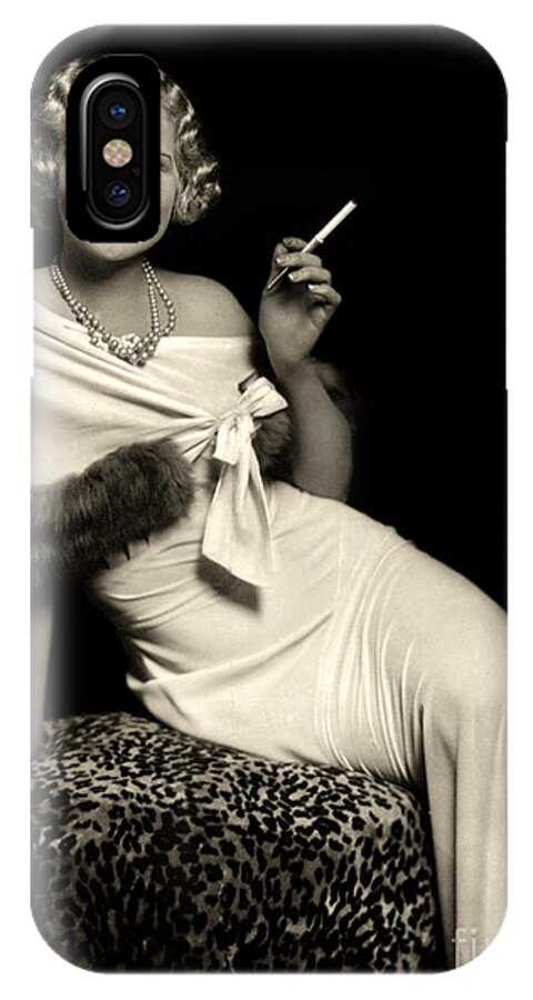 Ziegfeld iPhone X Case featuring the photograph Ziegfeld Model reclining in evening dress holding cigarette by Alfred Cheney Johnston by Vintage Collectables