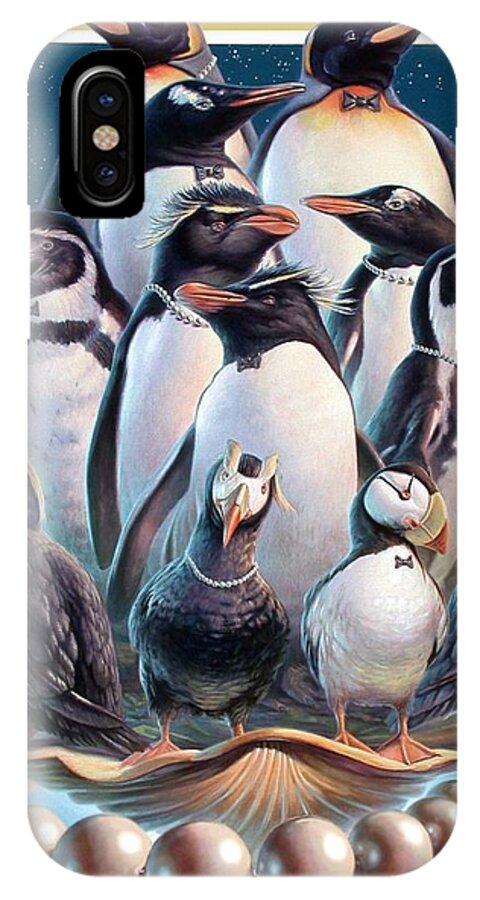 Zoofari iPhone X Case featuring the painting ZooFari Poster 2004 the penguins by Hans Droog