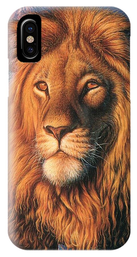 Lion iPhone X Case featuring the painting ZooFari Poster The Lion by Hans Droog