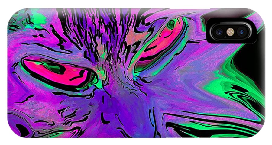Super Duper iPhone X Case featuring the digital art Super Duper Crazy Cat Purple #1 by Don Northup