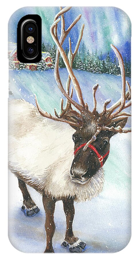 Reindeer iPhone X Case featuring the painting A Winter's Walk by Lori Taylor