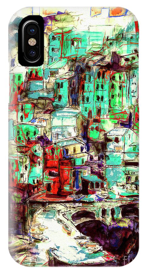 Abstract Art iPhone X Case featuring the mixed media Abstract Riomaggiore Cinque Terre Art by Ginette Callaway