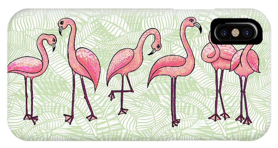 Flamingos iPhone X Case featuring the painting Tropical Flamingos by Jen Montgomery