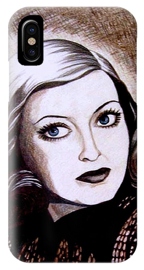 Bette Davis iPhone X Case featuring the drawing Bette Davis 1941 by Tara Hutton