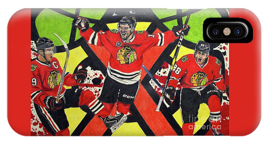 Blackhawks iPhone X Case featuring the drawing Blackhawks Authentic Fan Limited Edition Piece by Melissa Jacobsen