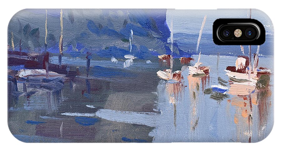 Boats iPhone X Case featuring the painting Boats at Hudson River in Rockland County by Ylli Haruni