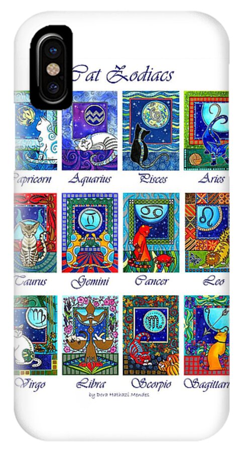 Cat Zodiac Astrology Signs iPhone X Case featuring the painting Cat Zodiac Astrological Signs by Dora Hathazi Mendes