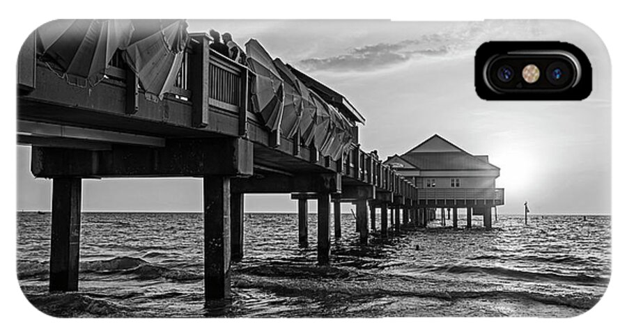 Clearwater iPhone X Case featuring the photograph Clearwater Florida Sunset at the Pier FL Black and White by Toby McGuire